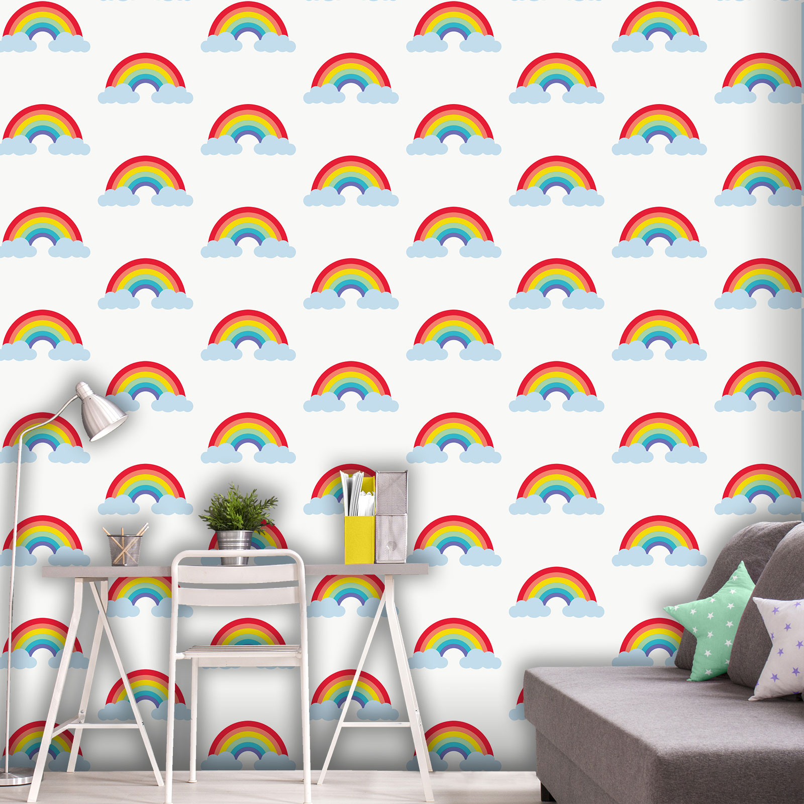 Rainbow Wallpaper White / Multi World of Wallpaper WOW041